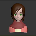 3D Animated Game Character With Brown Hair Green Eyes Red Scarf And Pink Top