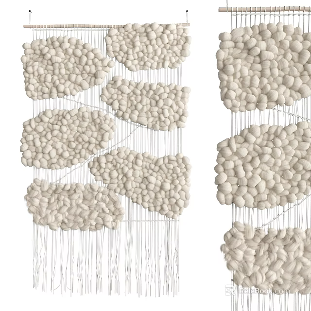 Handmade Macrame Wall Hanging With Textured Design And Natural Fiber Tassels 3d model 