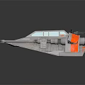Sci Fi Starship Model With Gray Orange Design And Cockpit Windows 3d model