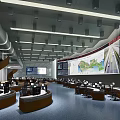 Modern Control Room with Multiple Workstations Computer Monitors and Large Screen Displays 3d model