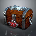 Wooden Chest With Metal Accents Corners Red Lock And Decorative Rings