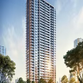 Modern High Rise Residential Building With Trees Other Structures And Sunny Sky