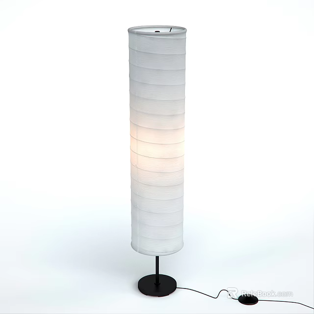 Modern White Floor Lamp With Striped Shade And Soft Lighting For Interior Decoration 3d model 