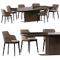 Modern Home Dining Table Set With Marble Top Wooden Legs And Light Brown Chairs