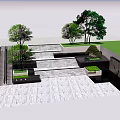 Garden Ornamental Features With Stone Steps Green Trees Grass And Water