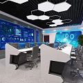 Modern Control Room Interior With Large Digital Screens Data Charts And Workstations 3d model