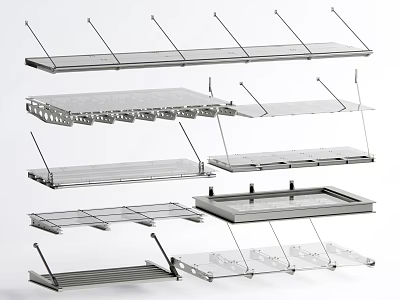 Various Modern Awning Types with Metal Frame Structures and Transparent Panels 3d model