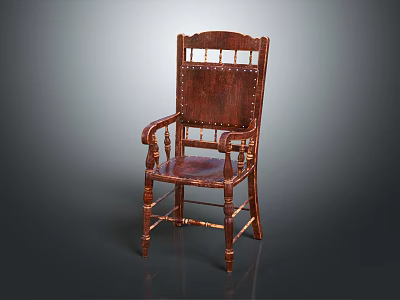 Vintage Wooden Leisure Chair With Carved Armrests Studded Backrest And Curved Legs 3d model