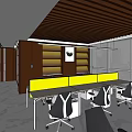 Modern Front Desk Reception Interior With Marble Countertop Wooden Decor And Company Logo