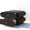 Modern Black Nightstand with Double Drawer and Gold Rounded Handles