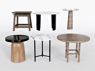 Various Stylish Side Tables With Wooden And Marble Tops And Metal Legs 3d model