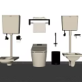 Modern Bathroom Toilet With Sink Toilet Paper Holder Trash Can Light Wall And Floor Pattern