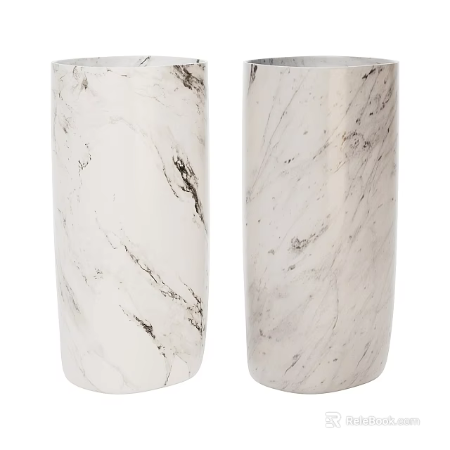Two Cylindrical White Marble Washbasins with Natural Veins in Modern Design 3d model 