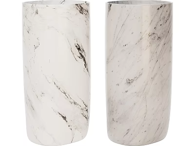 Two Cylindrical White Marble Washbasins with Natural Veins in Modern Design 3d model