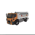 Orange and White Tanker Truck with Hazard Symbols on Tank Body Design
