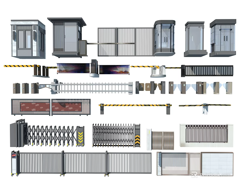 Various Metal Security Gates Turnstiles Railings And Entry Barriers For Access Control 3d model