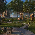 Serene Garden Landscape With Winding Stone Path And Various Rock Formations