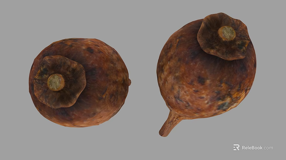 Two Round Brown Spotted Bulbs With Top Caps Against Gray Background 3d model
