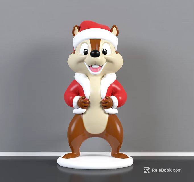 Festive Cartoon Squirrel Doll Wearing Santa Hat And Red Coat For Christmas Decor 3d model 