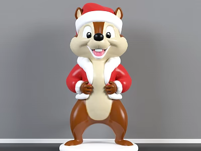 Festive Cartoon Squirrel Doll Wearing Santa Hat And Red Coat For Christmas Decor 3d model