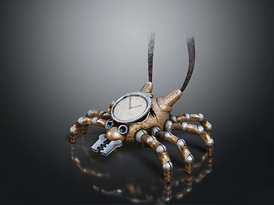 Steampunk Game Movie Character Mechanical Spider With Clock Face And Metal Legs 3d model