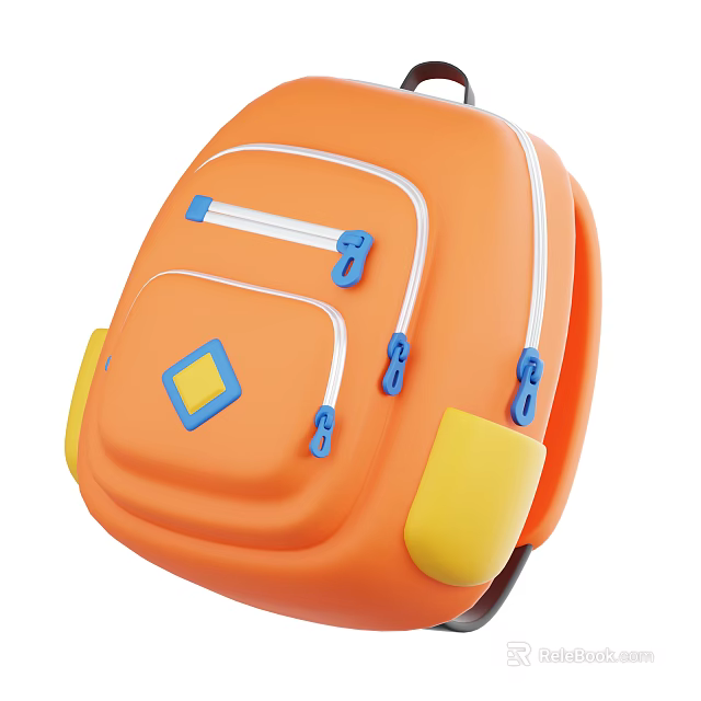 Orange Backpack with Blue Zippers Yellow Accents and Diamond Shaped Patch 3d model