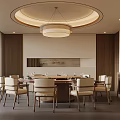 Elegant Modern Private Dining Room With Round Table Chandelier And Wall Decor 3d model