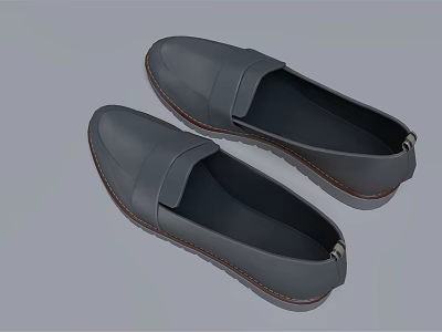 Gray Loafers Shoes With Simple Design And Stitched Sole Detail 3d model