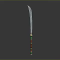 Traditional Curved Sword With Sharp Long Blade And Green Red Decorated Handle