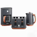 Modern Dark Gray Kitchen Appliances With Wooden Handles Coffee Maker Toaster Kettle