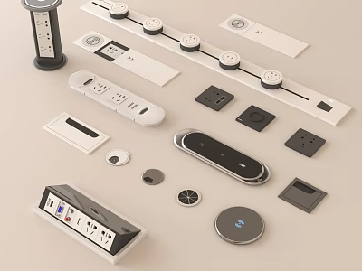 Modern Switch Panels With Various Styles White Black Colors And Socket Designs 3d model