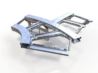 Silver Metal Frame Structure with Curved Bars Cross Beams and Connecting Parts 3d model