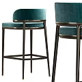 Modern Teal Velvet Bar Stools With Black Metal Legs And Backrest