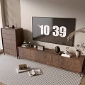 Modern Wooden TV Stand With TV Chest Of Drawers Decorative Items And Rug