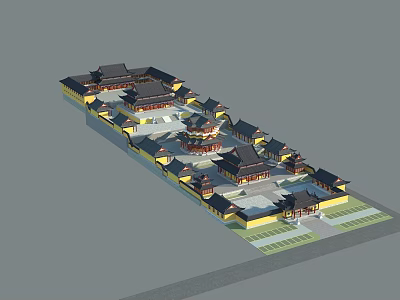 Ancient Chinese Architecture With Traditional Courtyard Layout Multiple Roofs And Yellow Walls 3d model
