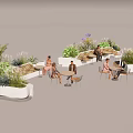 Outdoor Lounge Space With Green Plants Tables Chairs And People Enjoying