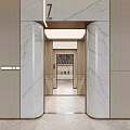 Elegant Elevator Entrance With Marble Walls Number 7 And Modern Lighting Design