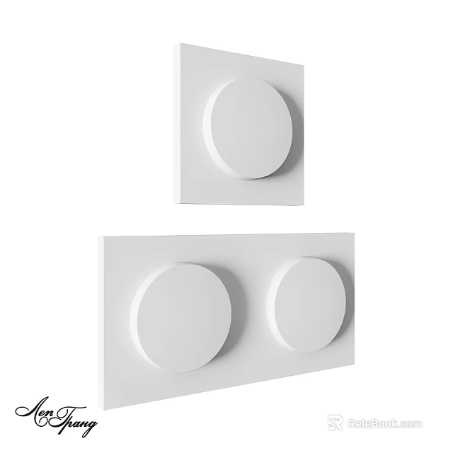 Modern White Wall Decor With Circular Convex Elements And Square Panels 3d model 