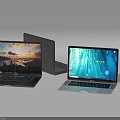 Modern Open Laptops With Scenic And Digital Screens In Different Colors