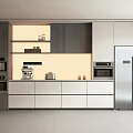 Modern Open Kitchen Interior Design With Island Counter Cabinets Oven And Refrigerator