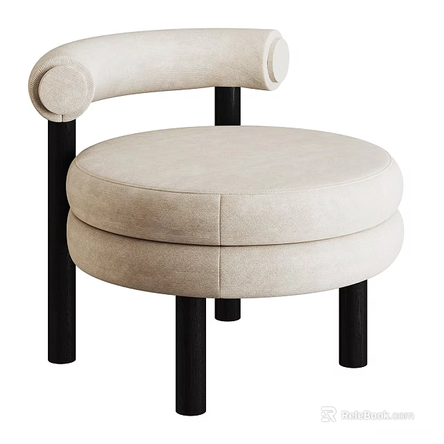Modern Beige Leisure Chair With Round Upholstered Seat And Black Legs 3d model 