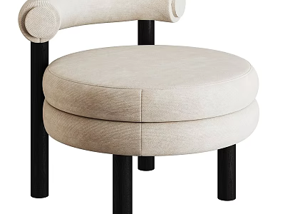 Modern Beige Leisure Chair With Round Upholstered Seat And Black Legs 3d model