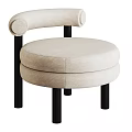 Modern Beige Leisure Chair With Round Upholstered Seat And Black Legs