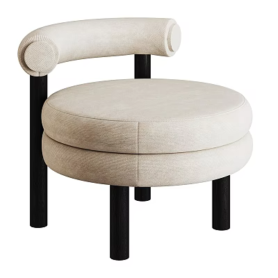 Modern Beige Leisure Chair With Round Upholstered Seat And Black Legs 3d model