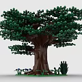Detailed Building Blocks Tree With Green Leaves Brown Trunk And Base Decorations