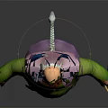 Chubby Old Man Cartoon Character With White Beard Green Top Purple Vest And Small Broom