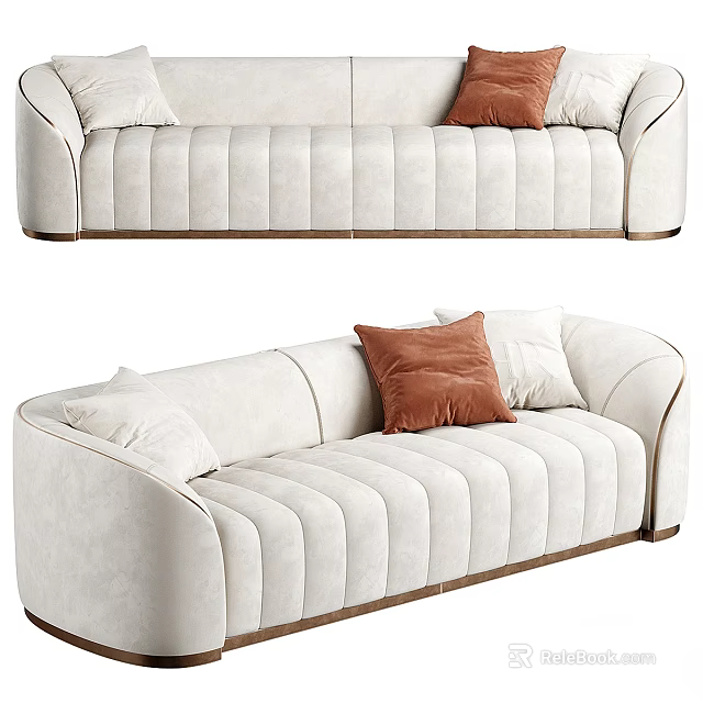 Light Beige Casual Sofa Set With Quilted Upholstery And Decorative Pillows 3d model 