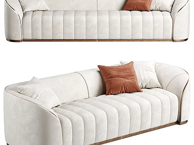 Light Beige Casual Sofa Set With Quilted Upholstery And Decorative Pillows 3d model