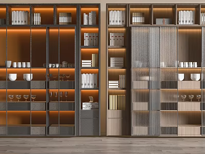 Modern Display Shelf Cabinet With Glass Doors Wooden Frame And Built In Lighting 3d model