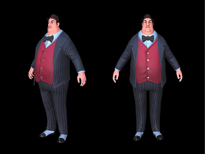 A Man in Striped Suit Red Vest and Bow Tie Front Back Full Views 3d model